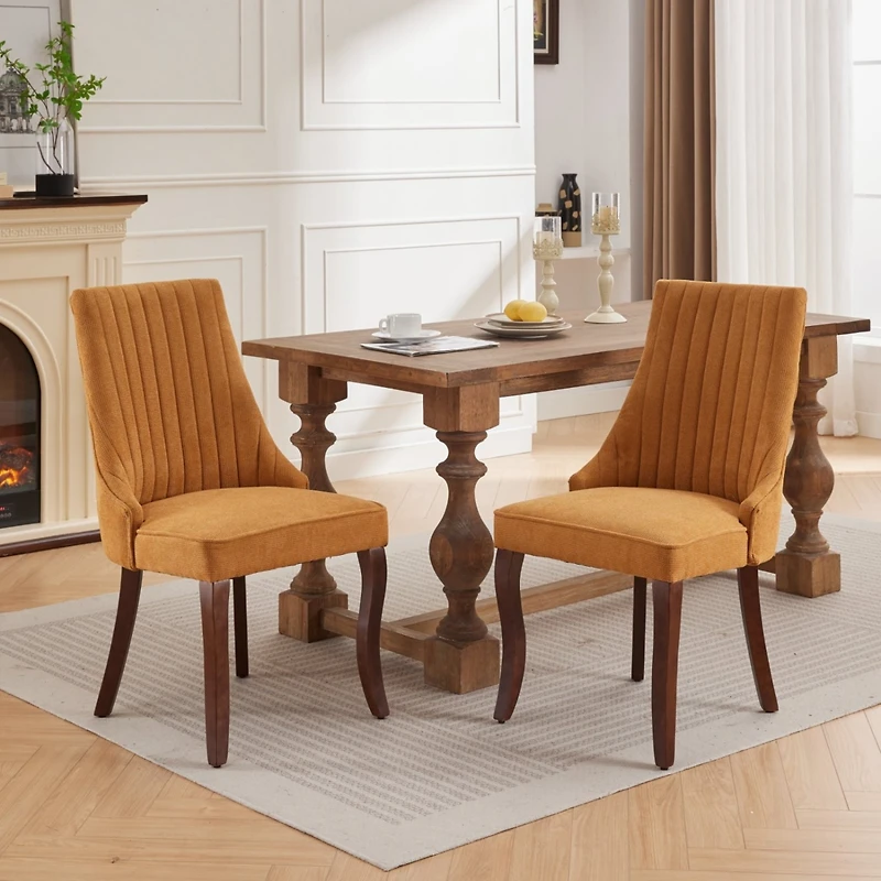 Streamdale Rayon-Flocked Dining Chairs with Solid Wood Legs, Set of 2 (Gold)