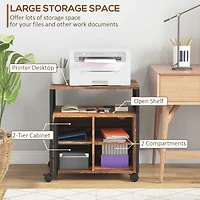 Mobile Printer Stand with Socket & Usb Ports, Rustic Brown