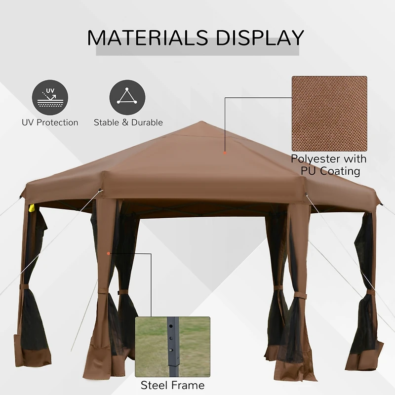 13' x 11' Hexagonal Pop Up Gazebo with Mesh Walls