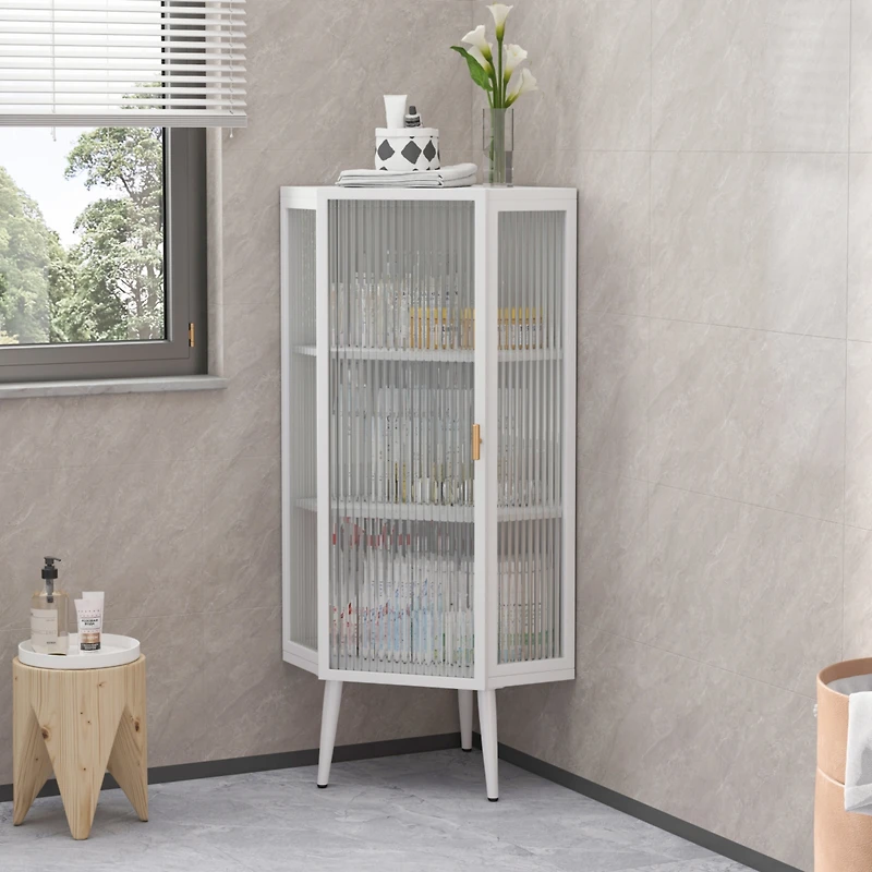 Streamdale Furniture White Floor Corner Cabinet with Tempered Glass Doors (22.25")