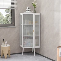 Streamdale Furniture White Floor Corner Cabinet with Tempered Glass Doors (22.25")