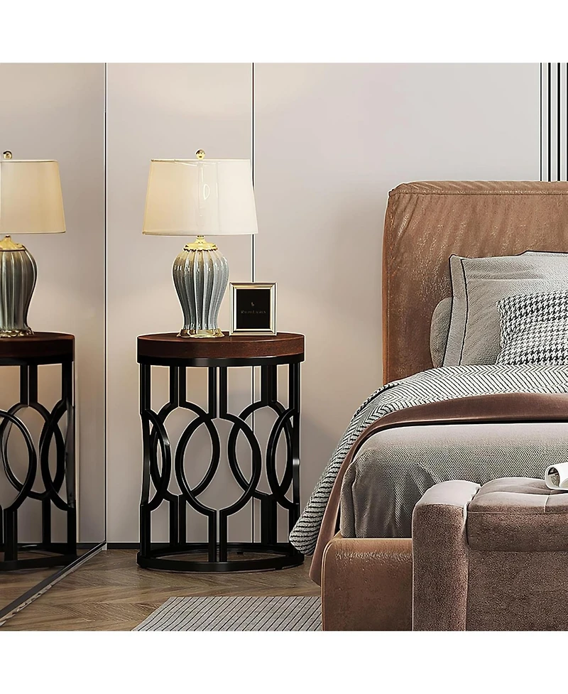 Tribesigns Round End Table, Industrial SideTable with Metal Hollow Frame, Small Bedside Table Nightstand for Living Room, Bedroom, Easy Assembly
