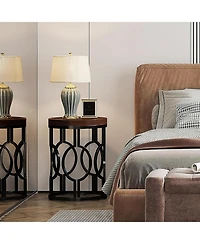 Tribesigns Round End Table, Industrial SideTable with Metal Hollow Frame, Small Bedside Table Nightstand for Living Room, Bedroom, Easy Assembly