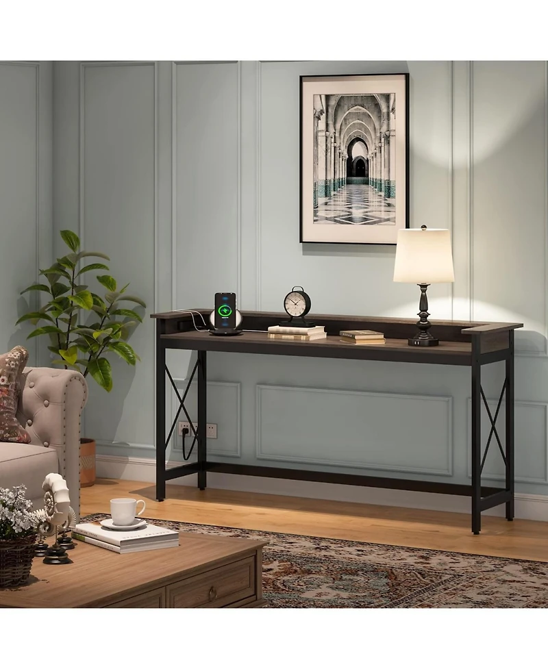 Tribesigns Sofa Table with Outlets and Usb Ports, 70.9 inch Extra Long Console Behind Couch Charging Station, Industrial Narrow Entryway Ha