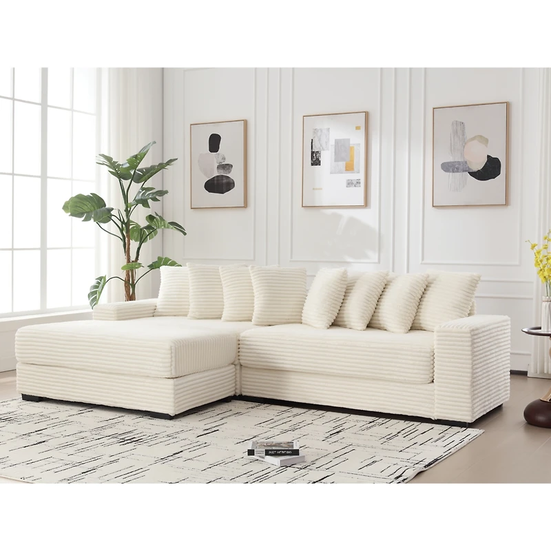Streamdale Furniture Oversized L-Shaped Modular Couch with Armrests, Throw Pillows, Beige