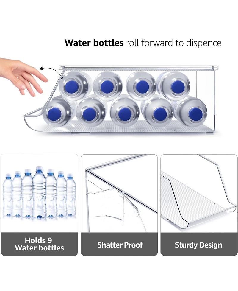 Sorbus Set of 2 Water Bottle Organizer Bins with Lids - Can and Bottle Holder Drink Dispenser - for Fridge, Pantry, Kitchen Organization and Storage