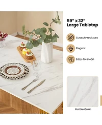 4 Piece Dining Table Set with Bench and 2 Stools-White