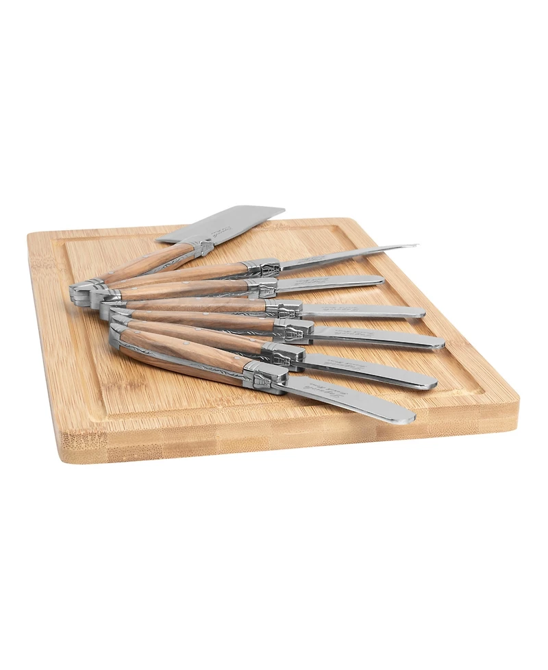 French Home Connoisseur Laguiole 8 Piece Cheese Knife Set with Spreader and Board
