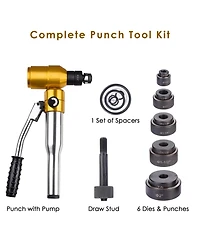 Yescom 6 Ton Hydraulic Knockout Punch Set 6 Dies (1/2" to 2") Hole Puncher Tool Kit 11-gauge with Rotatable Head