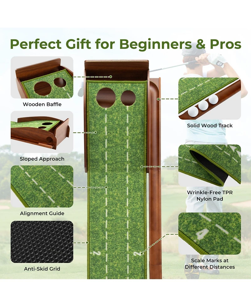 Vebreda Golf Putting Mat Practice Training Aid with Auto Ball Return and 2 Hole Sizes