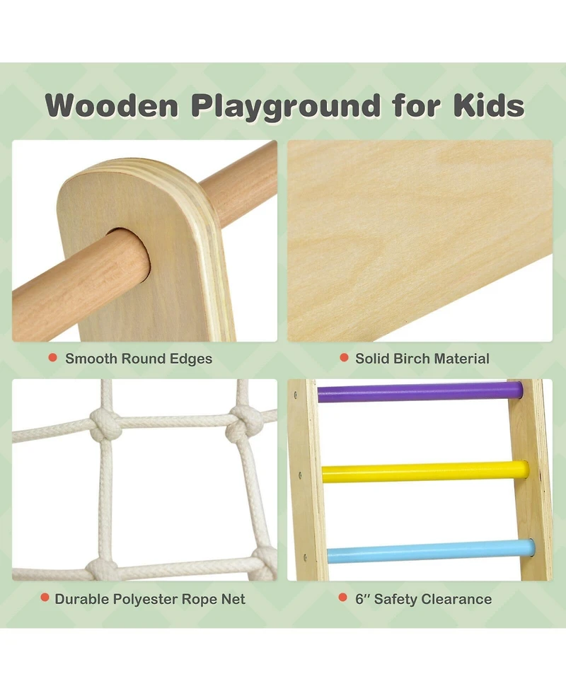 Indoor Playground Climbing Gym Wooden 8-in-1 Climber Playset for Children-Multicolor