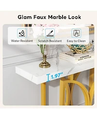 Tribesigns Gold Console Table, 39 Inch Entry Sofa Table with Double D-Shaped Metal Base, Contemporary Accent Table with Faux Marble Veneer for Entrywa