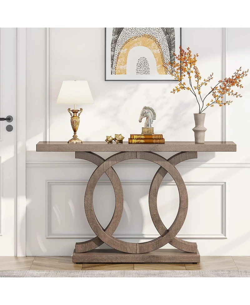 Tribesigns 55 inches Console Table with Geometric Base, Farmhouse Hallway Table, Wooden Entryway Vintage Sofa Unique Long Accent