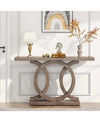Tribesigns 55 inches Console Table with Geometric Base, Farmhouse Hallway Table, Wooden Entryway Vintage Sofa Unique Long Accent
