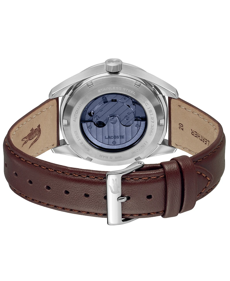 Lacoste Men's Boston Automatique Brown Leather Strap Watch 40mm