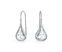 Bling Jewelry Carved Etched Puffed Pear Shaped Rain Drop Teardrop Earrings Fishhook Sterling Silver