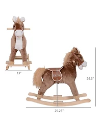 Qaba Kids Rocking Horse with Soft Plush Body & Wooden Base for Years 3+