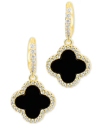 Adornia Gold Crystal Halo Colored Clover Dangle Huggie Earrings