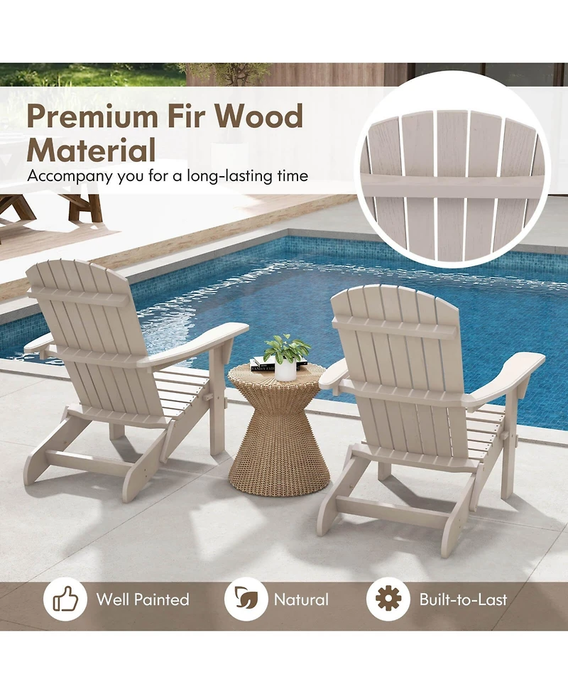 Folding Adirondack Chair Set of 1 with High Backrest & Wide Armrests Wooden