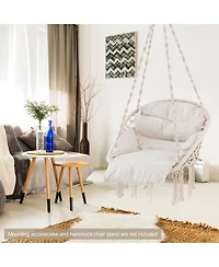 Hammock Chair with Thick Cushion and Macrame Holds up to 330 Lbs