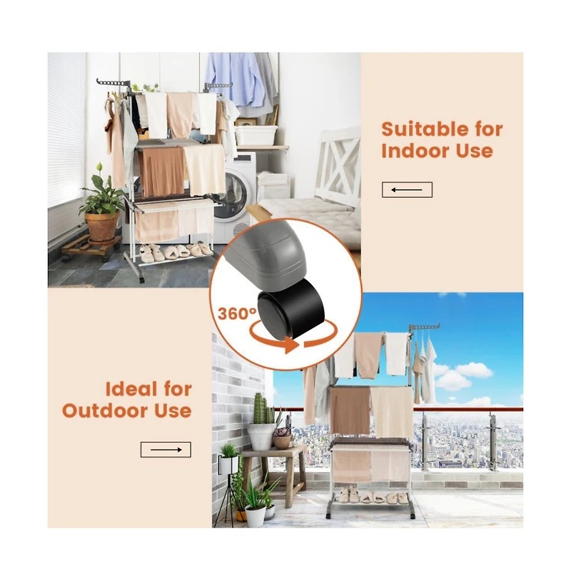 4-tier Clothes Drying Rack with Rotatable Side Wings and Collapsible Shelves-Gray