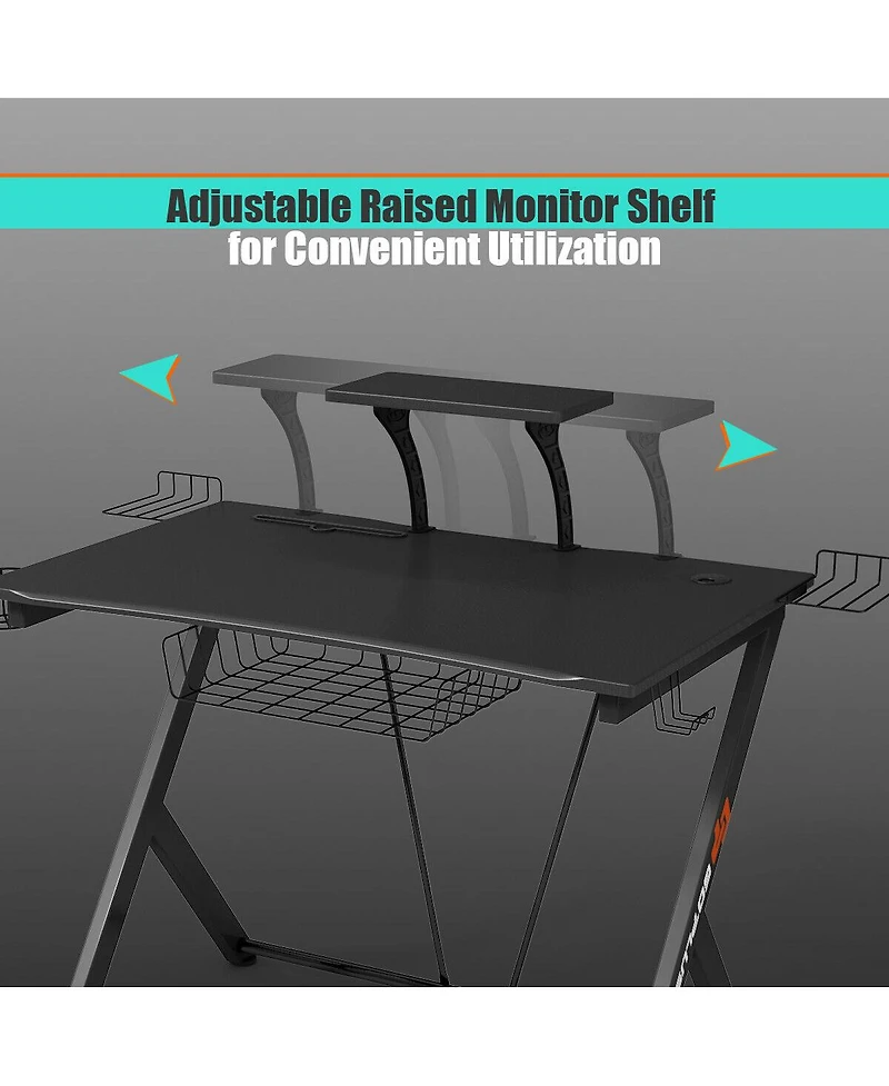 Sugift Multifunctional E-Sport Gaming Desk with Headset Hook and Cup Holder