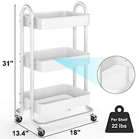 Sugift 3 Tier Rolling Cart Utility Cart with Lockable Wheels Rolling Metal Storage