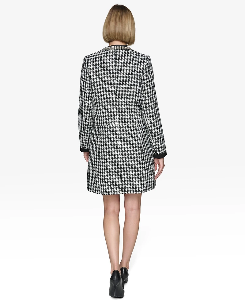 Karl Lagerfeld Paris Women's Convertible Rhinestone-Collar Houndstooth Jacket