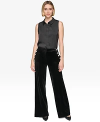 Karl Lagerfeld Paris Women's Velvet Rhinestone-Button Pants