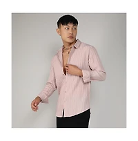 Men's Blush Pink Self-Design Striped Shirt