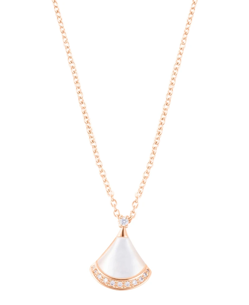 Adornia Rose Gold Adjustable Mother of Pearl Cubic Zirconia Leaf Pendant Necklace