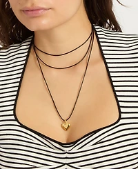Adornia Gold Adjustable Puffy Heart with Black Chord Bolo Necklace