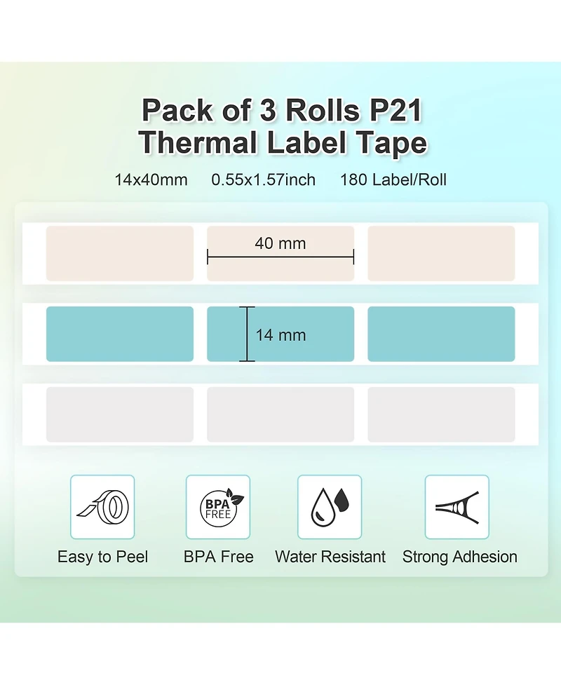Nelko Genuine P21 Label Maker Tape, Adapted Label Print Paper, 14x40mm (0.55"x1.57"), Standard Laminated Labeling Replacement, Multipurpose of P21, 18