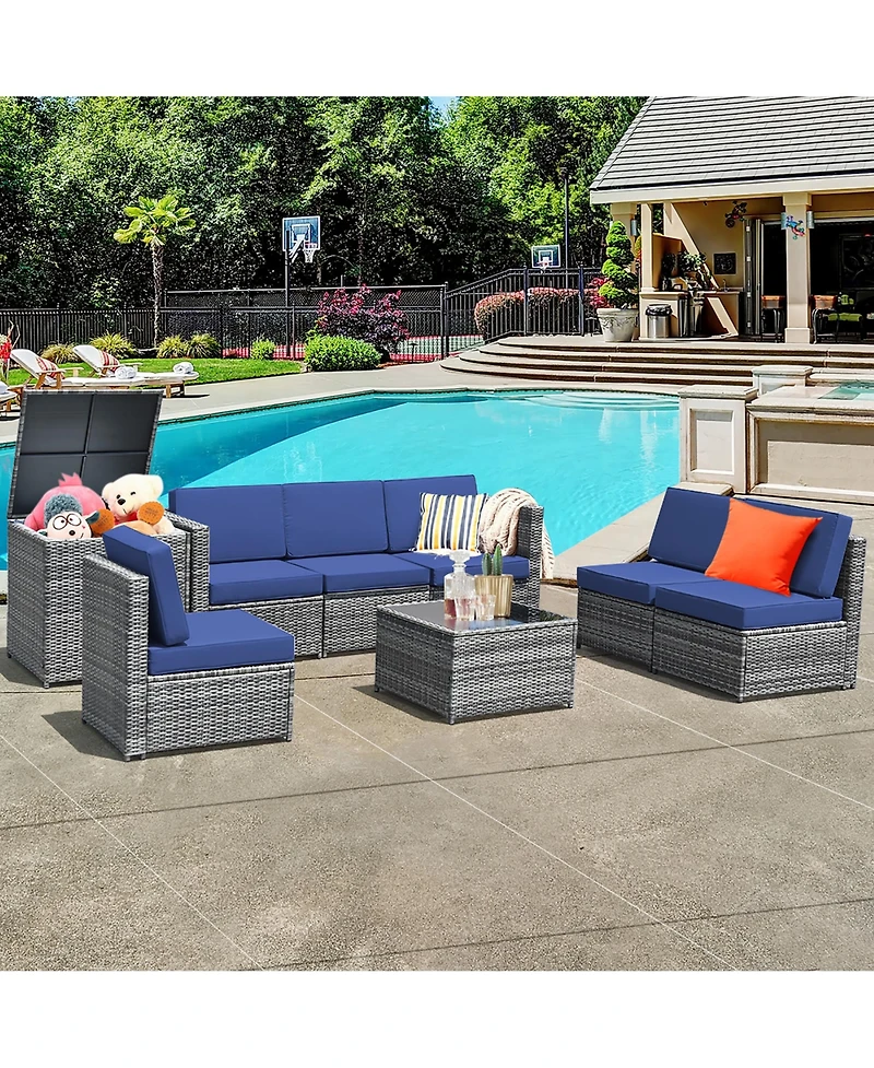 8 Pcs Wicker Sofa Rattan Furniture Set Patio w/ Storage Outdoor