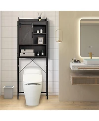 4-Tier Multifunctional Toilet Sorage Cabinet with Adjustable Shelf and Sliding Barn Door