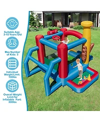 Costway Baseball Themed Jumping House Kids Bouncy Castle w/ 50 Ocean Balls & 735W Blower