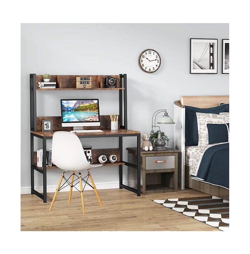 Tribesigns Computer Desk with Hutch, Wooden Small 42-inch Desk, Industrial Simple Office Desk with Storage Space for Home Office