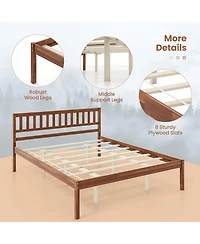 Queen Wood Bed Frame with Headboard and Slat Support-Queen