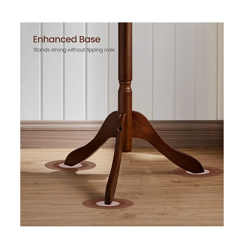 Slickblue Coat Rack With 10 Hooks, Rubber Wood Coat Tree Free Standing, For Clothes, Hats, Handbags, Umbrella