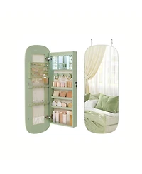 Slickblue Led Jewelry Cabinet Wall/Door Mounted, Lockable Rounded Wide Mirror with Storage, Interior Mirror