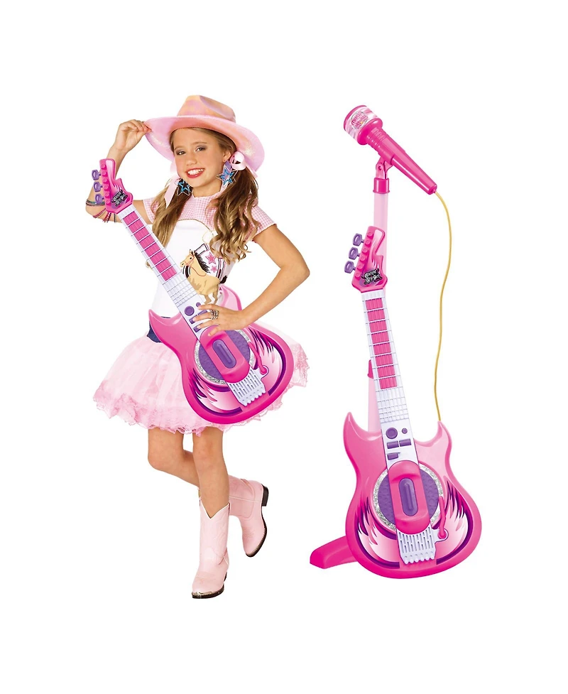 Contixo Pink Kids Guitar and Microphone Set - Adjustable Stand, Musical Toy