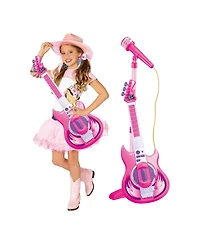Contixo Pink Kids Guitar and Microphone Set - Adjustable Stand, Musical Toy