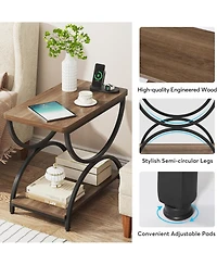 Tribesigns 2-Tier End Side Table with Stylish Metal Frame, Vintage Rectangular Bedside Nightstand for Bedroom, Wood and Metal Chair Side Tables Living
