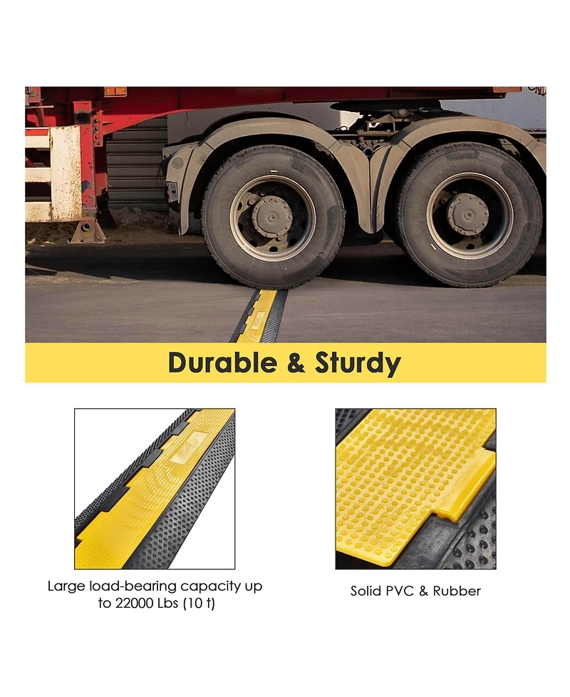 Yescom 2 Channel Rubber Electrical Wire Cover Cable Driveway Over Garden Hose Protector Ramp Guard Warehouse Cord Protector Speed Bump, 22000 Lbs