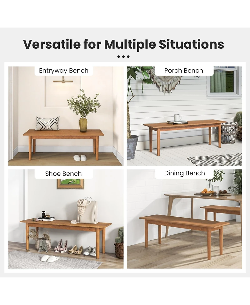Sugift Solid Wood Dining Bench Entryway Bench with Rubber Wood Legs