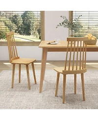 Windsor Dining Chairs Set of 2 with High Spindle Back and Natural Rubber Wood Legs