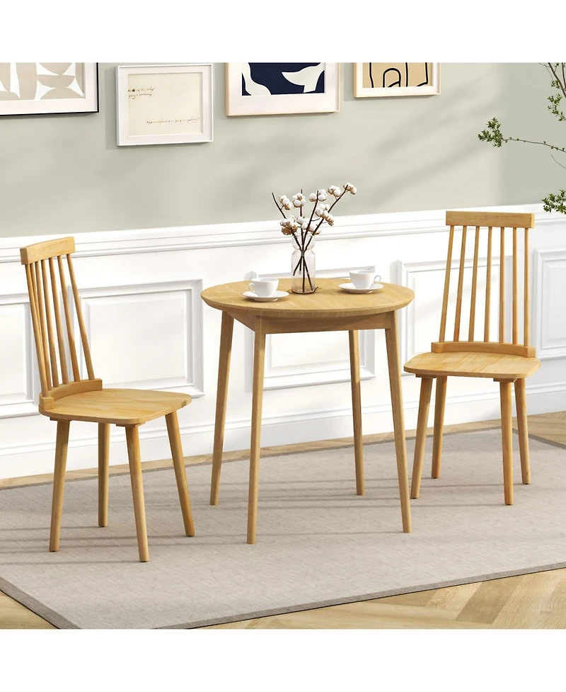 Windsor Dining Chairs Set of 2 with High Spindle Back and Natural Rubber Wood Legs