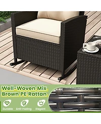 Patio Rattan Roker Chairs with Tempered Glass Table and Soft Cushions