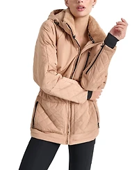 Dkny Women's Quilted Elastic-Waist Hooded Zipper Jacket