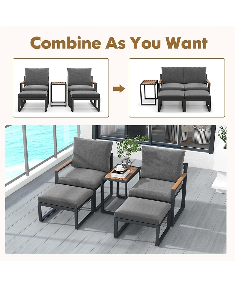 Costway 5 Pcs Patio Furniture Set with Soft Cushions Space Saving Design
